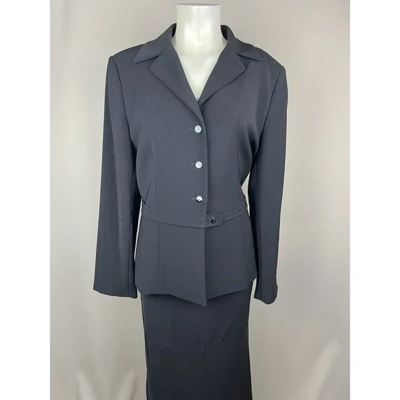 TAHARI ARTHUR S. LEVINE Long Skirt Business Suit Women’s 14 Black Vintage - Picture 2 of 16